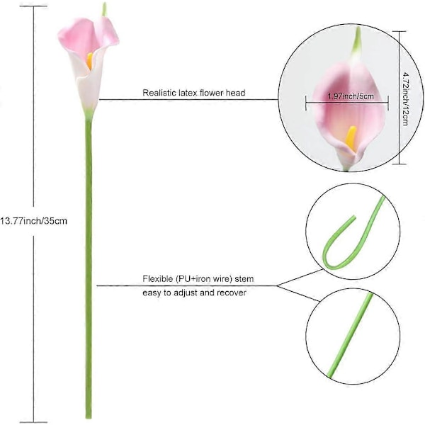 24 st Calla Lilja Bröllopsbukett Latex Real Touch Konstgjorda Blommor (Blå och Vit) Pink