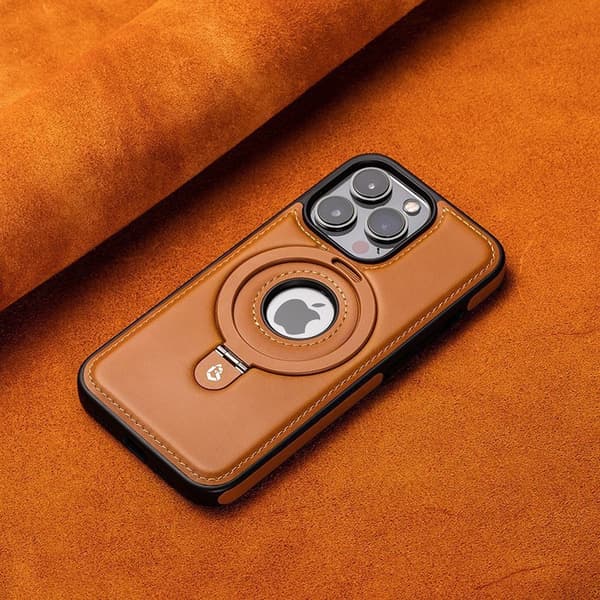Etui til iPhone 15PRO Elegant Brun Magnetisk Stativ Lær