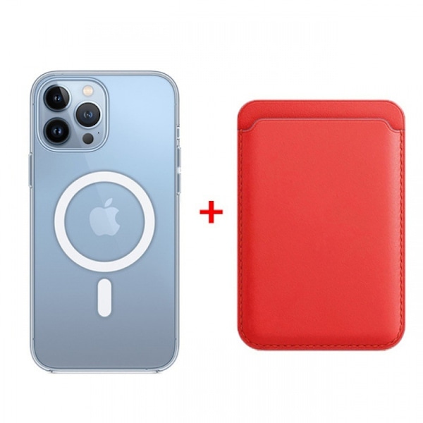 Etui til iPhone 14 Pro Max Transparent magnetisk etui + magnetisk kortholder rød Magnetisk transparent læder Magnetisk kortholder