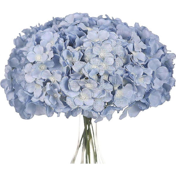 10 st Silkeshortensia Huvuden med Stjälkar Konstgjorda Blommor för Bröllopsfest Heminredning (Off White) New-light Blue