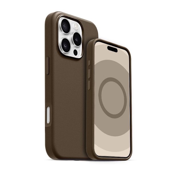 Fodral för iPhone 16plus knapphålighet + magnetisk läderanimation + LOGO Ljusbrunt läder Magnetisk popup officiell high-end