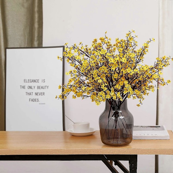 6 stk. Kunstige Blomster Falske Gypsophila Blomster til Hjemmekontor Bryllup Julefrokost Dekoration (Gul)