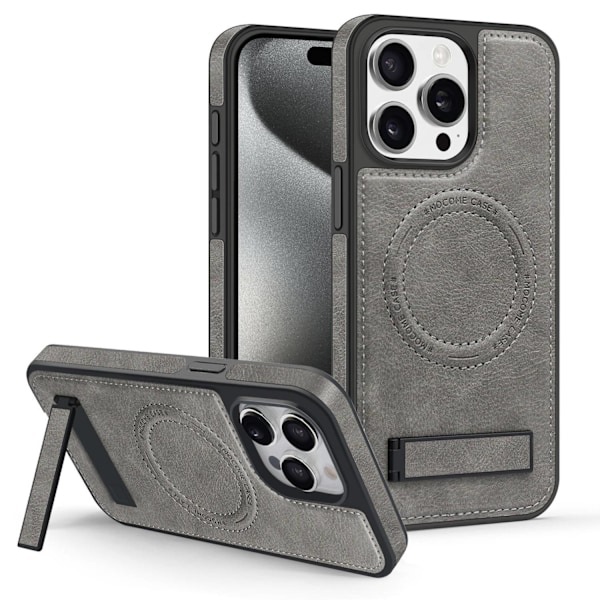 Etui til iPhone 14PLUS grått lær Magnetisk Full-Body stativ
