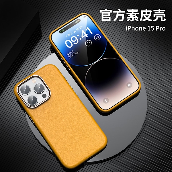 Etui til iPhone 14 Pro Max gul Officielt læder blødt hårdt Full-Body