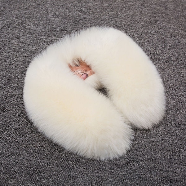 Dame falsk krave Aftagelig halv Pels Huer Stribet dunjakke White rounded 55cm