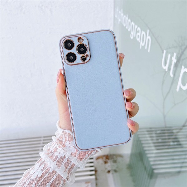 Fodral för iPhone 14promax Far Peak Blå lädertextur elektroplätering Full-Body Lyx