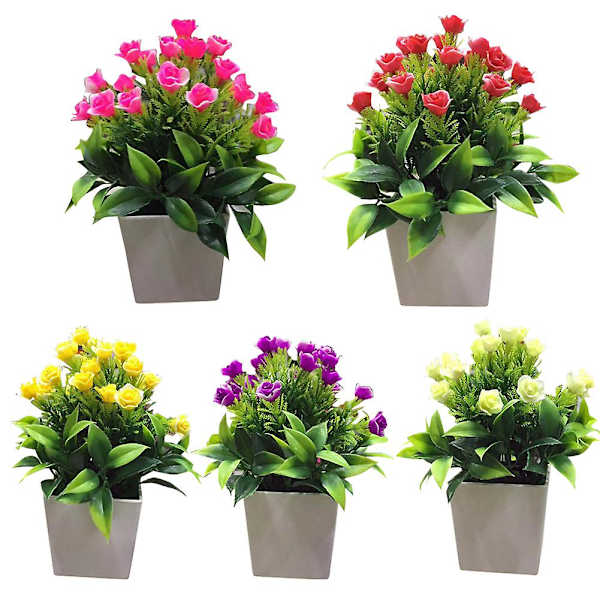 Konstgjord Blomma Delikat Miljövänlig Plast Mini Falska Krukväxter för Hemmet Red