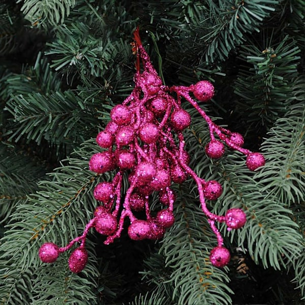 3 stk./sæt Kristtjørnebær Kunstig Blomst Dekorativ Jerntråd Jule Paillet Glitter Simulation Bær Boligindretning Rose Red