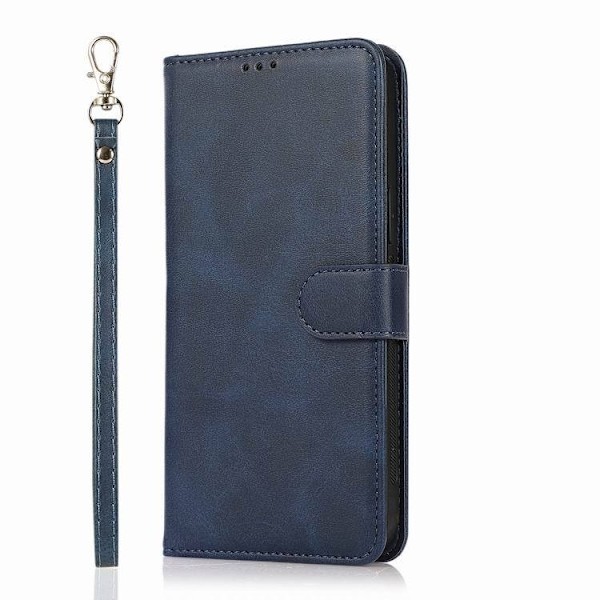 Etui til iPhone 13 Pro, blå kalveskind, 2-i-1 flip wallet med kortholder