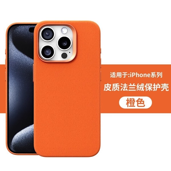 Etui til iPhone 14 orange farve lædertekstur flannel magnetisk efterår og vinter fuld krop