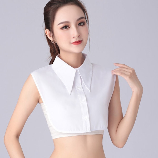 Naisten tekoviulus irrotettava neulepaita All-Match Point New (large pointed collar) White