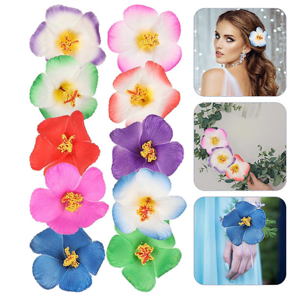 10 stk. Falsk Hawaii Hibiscus Blomst Kunstig Blomsterhode Falske Blomsterhoder
