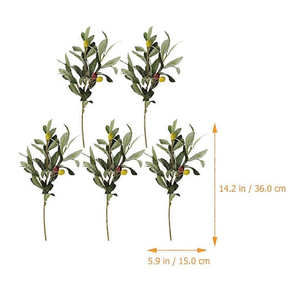 5 st Husdekorationer Olivbladsstjälkar Falska Olivkvistar Falska Järneksväxter Blad