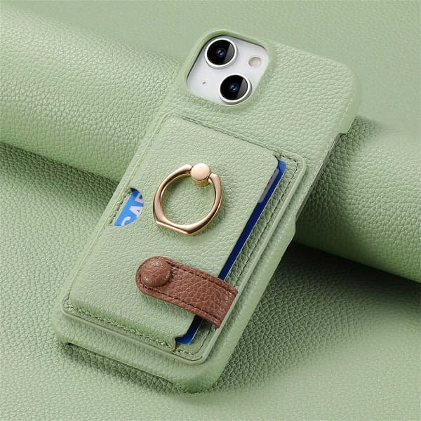 Etui til iPhone 15 Plus Matcha Grønn Lær Pebbled personlighet