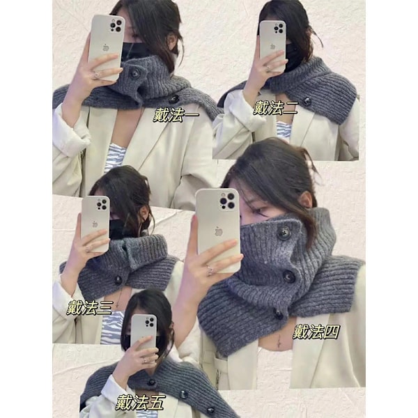 Dame falsk krage Avtakbart halvskjerf Vinter Koreansk stil Dark gray (including wool) 30cm
