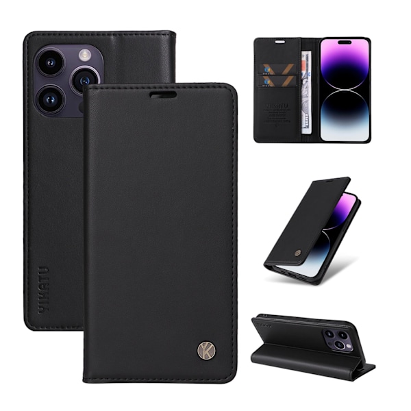 Etui til iPhone iPhone 14 6.1 sort Almindelig Magnetisk Flip Wallet med Kortholder