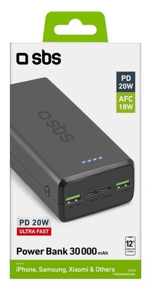 Powerbank SBS 30000mAh 2xUSB-C 2xUSB-A Svart TTBB30000PD20K