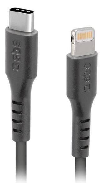 SBS Lightning - USB C-kabel 1m svart för dataöverföring och laddning