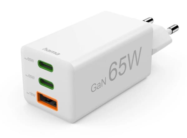 HAMA 65W PD USB-C USB-A Väggladdare Vit