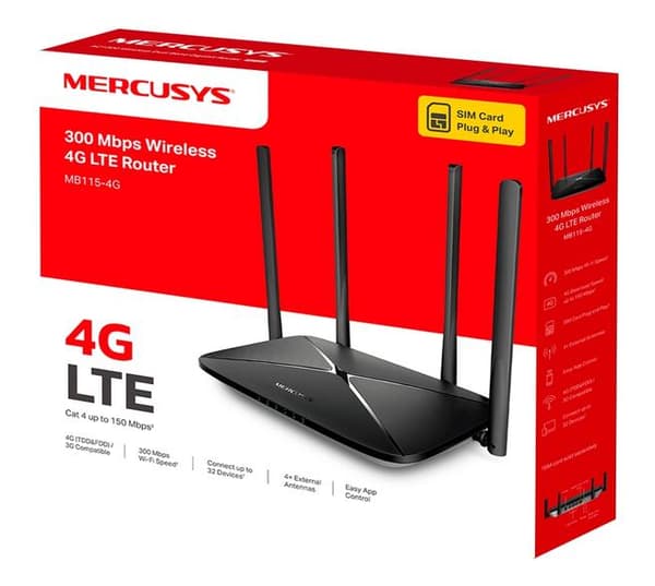 Mercusys MB115-4G 4G LTE N300-router svart