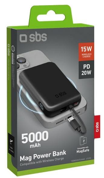 Powerbank SBS 5000 mAh Trådlös Magnetisk Svart