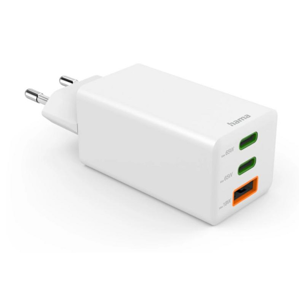 HAMA 65W PD USB-C USB-A Väggladdare Vit