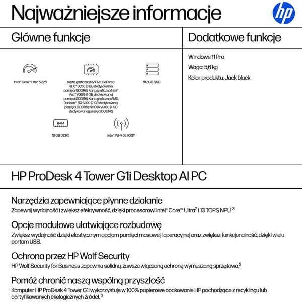 HP ProDesk 4 Tower G1i U5 225 16 512 INT W11P