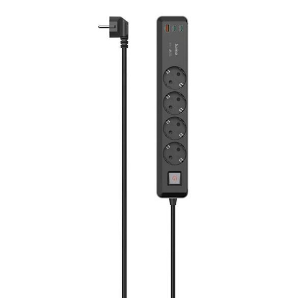 HAMA 4gn Schuko-grenuttag 1,4M, 2xUSB C/A, PD 65W 223189