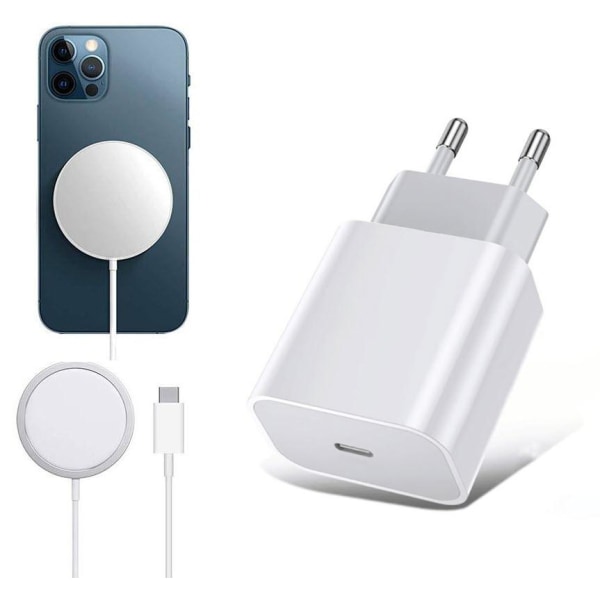 iPhone Magnetisk Magsafe Laddare (trådlös) med Väggladdare Vit