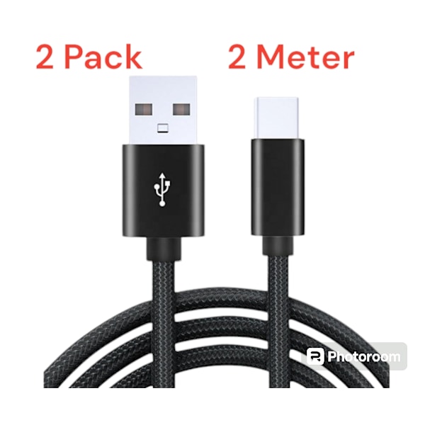 2-PACK Snabbladdning 2M USB-C kabel /laddare / laddsladd Black