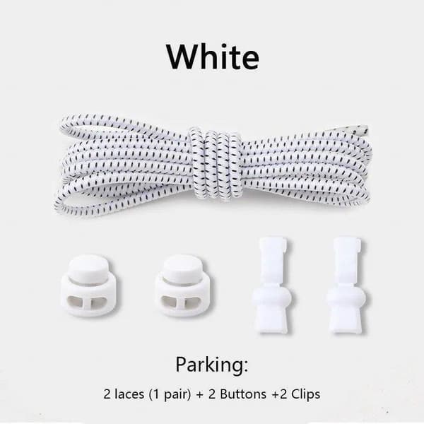 2-Par Elastiska skosnören med dragsko - Flexibel - Justerbar White