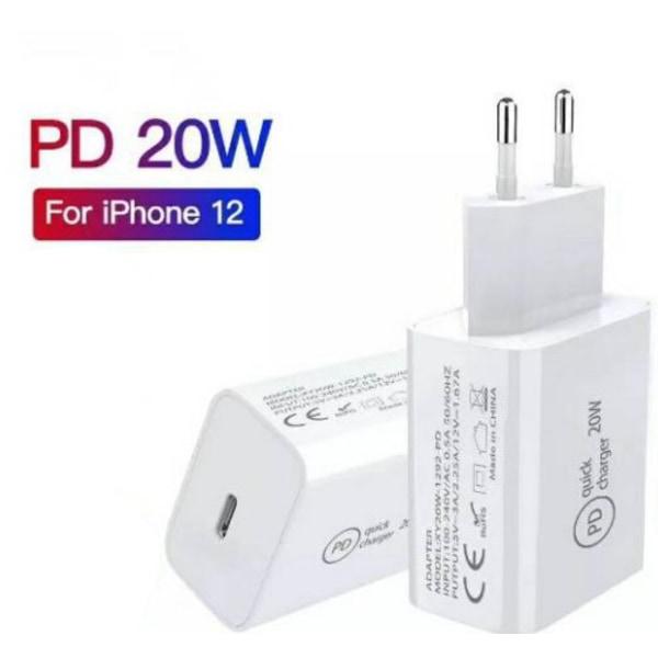 iPhone laddare för Apple 11/12/13 USB-C strömadapter 20W PD Vit Vit