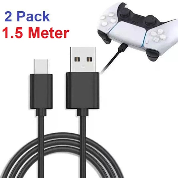2-Pack 1,5M PS5 / Playstation 5  Laddkabel För handkontroll Black