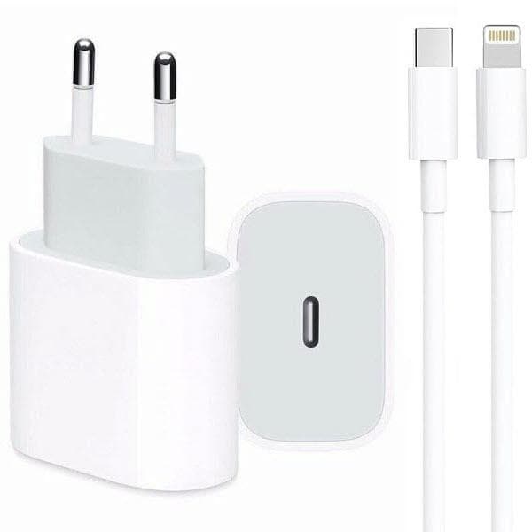 iPhone laddare 11/12/13/14 strömadapter 20W PD + Kabel 2m Vit