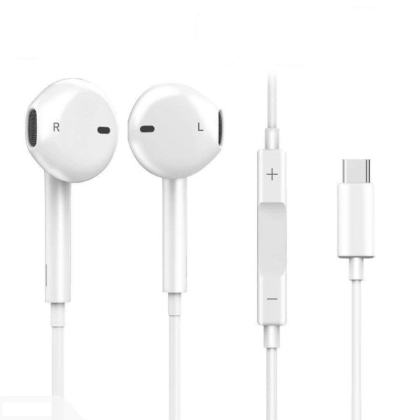 Premiumkvalitet USB-C Earphone Med Mikrofon volymkontroll Vit