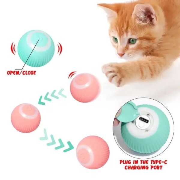 Cat Toy - Aktivering av rörlig boll / Boltrörelser för katt Pink