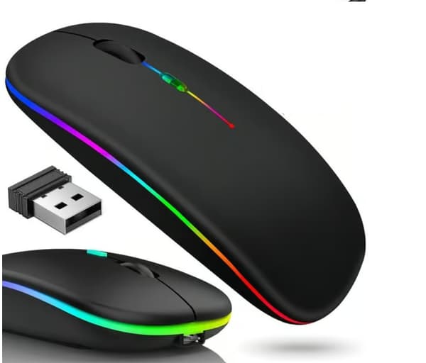Trådløs mus – Bluetooth og 2,4 GHz – optisk – RGB – genopladelig – slank – sort