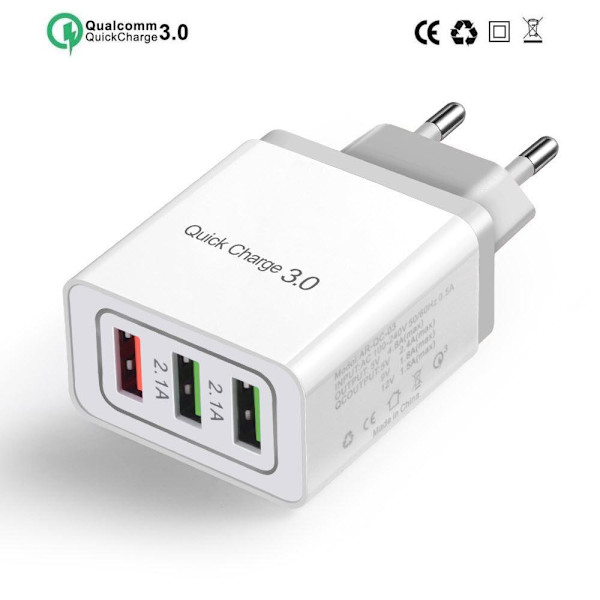 4 Port Quick Charge 4.8A vægoplader QC3.0 Black