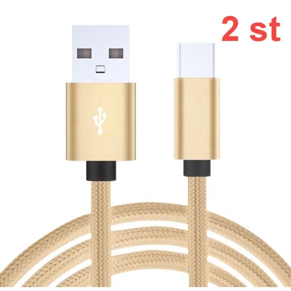 2-PACK Snabbladdning 2M USB-C kabel /laddare / laddsladd Gold