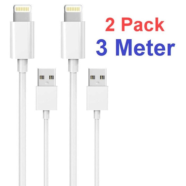 2-Pack 2M Lightning laddare iPhone 13/12/11/ Xs/Max/X/8/7/6/5/SE Vit