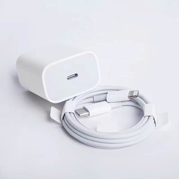 2-Pack iPhone oplader Apple 11/12/13 USB-C strømadapter 20W + 1m White