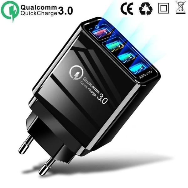 4 Port Quick Charge 4.8A vægoplader QC3.0 Black