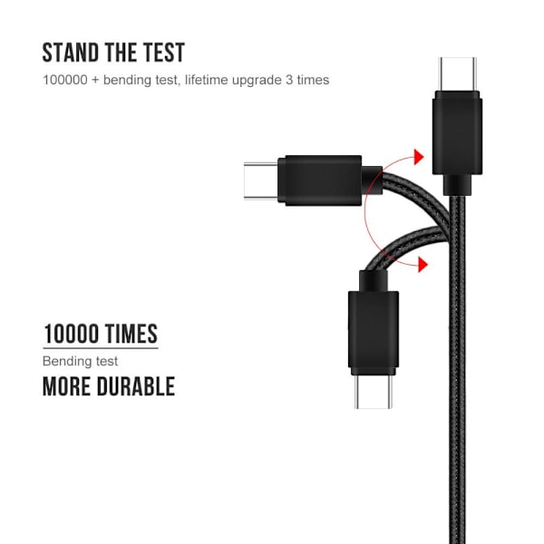 2-PACK Snabbladdning 2M USB-C kabel /laddare / laddsladd Svart