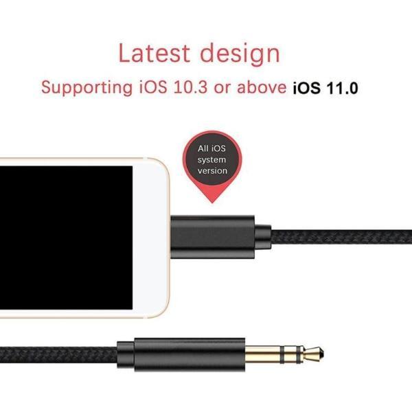 Lightning till 3,5 mm AUX Audio Car Music kabel för iPhone Svart