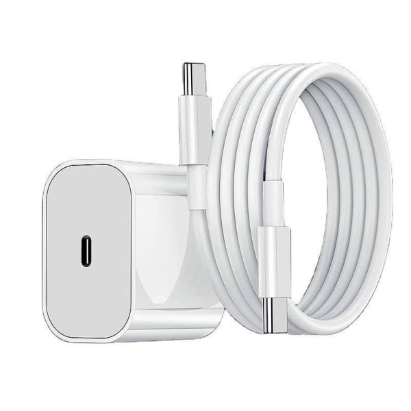 Oplader til iPhone 15 + 1M kabel Hurtigoplader USB-C Kabel White 1 Meter