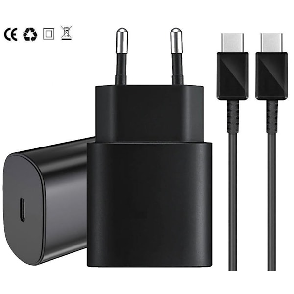 Snabbladdare 25W USB-C Väggladdare Strömadapter + 2M USB-C Kabel Vit