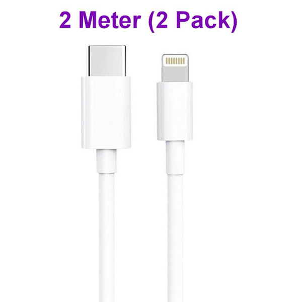 2 pakke 2 meter hurtig opladning USB-C til Lightning iPhone-kabel White  5c58 | White | usb-c | Fyndiq