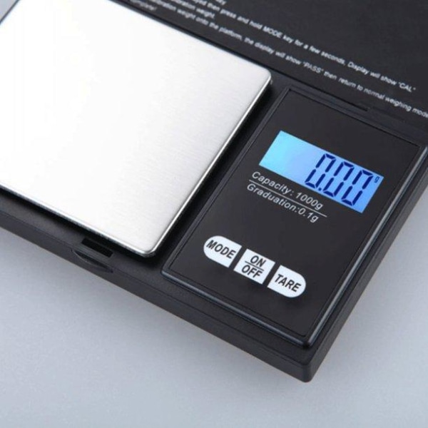 Digitaalinen vaaka taskumuodossa, taskuvaaka, koruvaaka 0,01 - 200 g Black