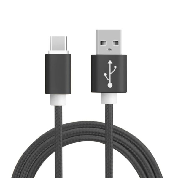 2m snabbladdning Quick charge USB-C braided laddare Type-C Svart