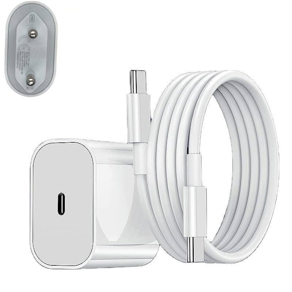 Snabbladdare för iPhone15 / 16 och Samsung med 2 meter kabel USB-C till USB-C White